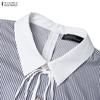 ZANZEA Women Casual Turn Down Collar Summer Short Sleeve Stripe Dress