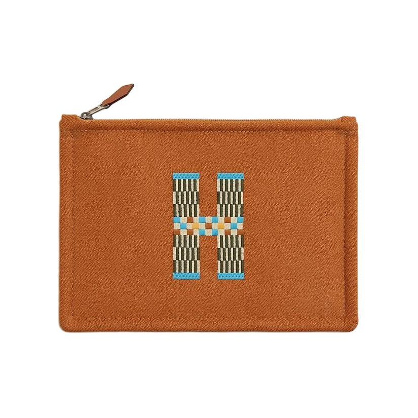 

Hermes Flat H Natte Letter Logo Metal Palladium Coated Cotton Clutch Small Women clutch Brown H103642M01 Brown