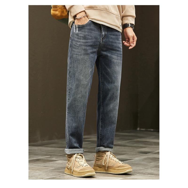 Plus Size Men Autumn Blue Jeans Long Pants New Loose Vintage Elastic High Waist Basic Casual Harem Fashion Men Full Length Trousers