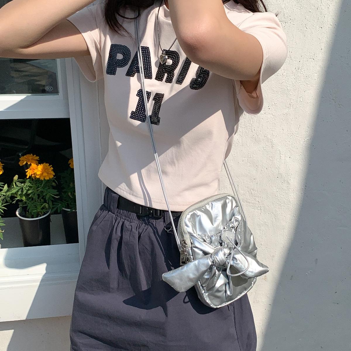 

Korean Fashion Canvas Crossbody Bag For Women Small Square Bag Casual Bow Tie Zippper Phone Small Bags For Ladies Shopper Bags 12.5-2-17cm срібний