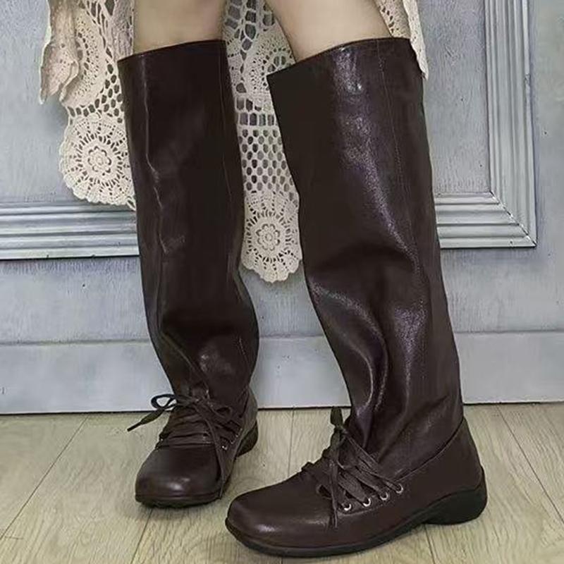 Flats Women's High Boots Designer High Knee Fashion Shoes 2025 Winter Lace Up Chelsea Boots New Trend Gladiator Botas De Mujer