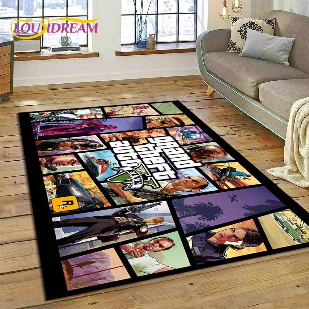 3D GTA Spiel Grand Theft Auto Gamer Teppich für Schlafzimmer Wohnzimmer Zuhause Sofa Dekoration, Kinder Spiel Große Dekor Bodenmatte