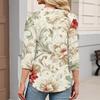 Women's Fashionable Casual Retro Floral V-Neck Decorative Button Three-Quarter Sleeve T-Shirt Top