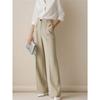 Jednokolorowe spodnie casual, Damskie spodnie z wysokim stanem, plisowane, luźne, Spodnie do pracy