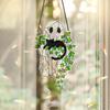 Cute Halloween Ghost Hanging Decor Window Ornament Acrylic Suncatcher with Black Cat & Green Leaf Wall Pendant for Home & Party