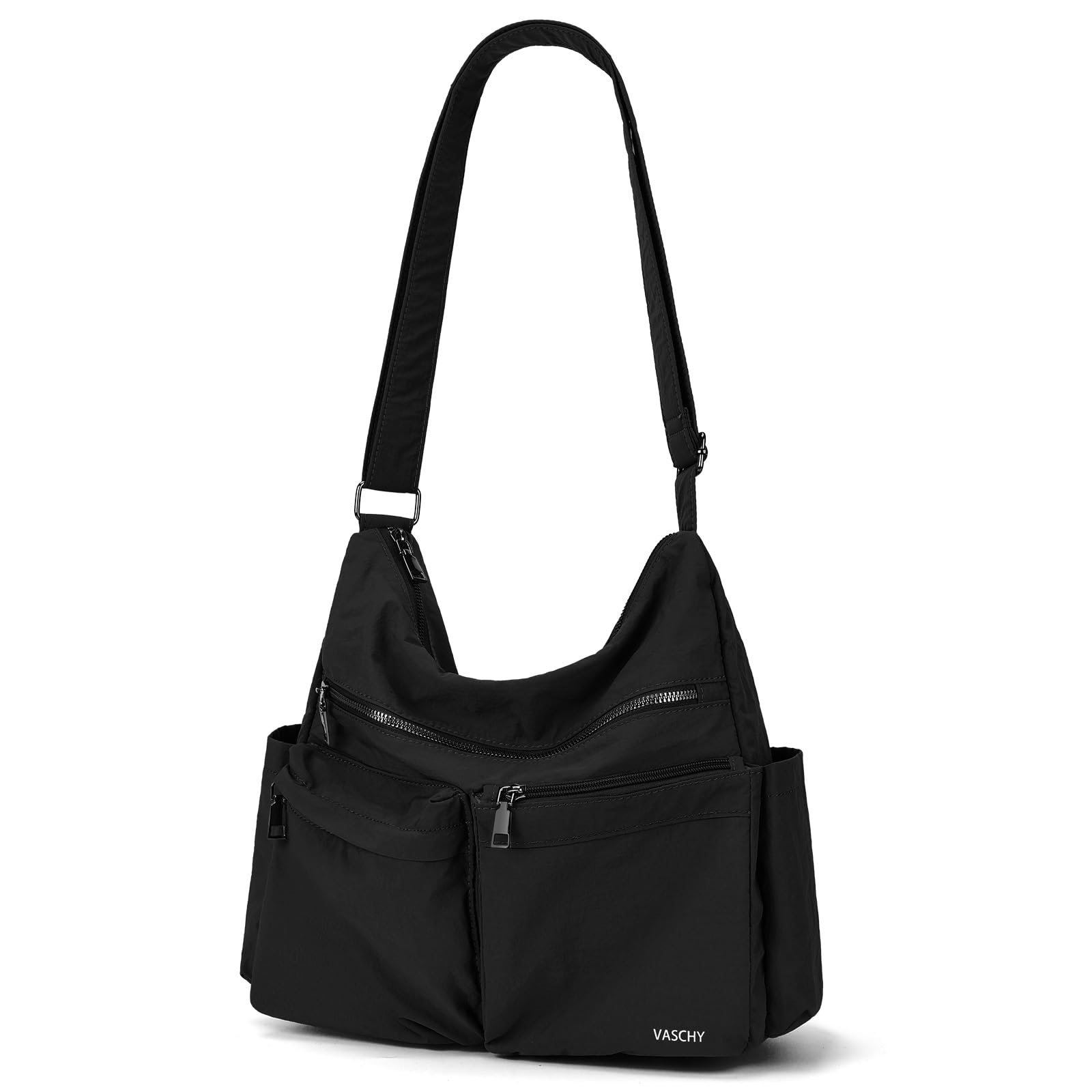 

Lightweight Shoulder Bag for Women, VASCHY Nylon, Water-Repellent, Crossbody, A4 Size, Multiple Pockets, Perfect for School, Work, and Travel, Black