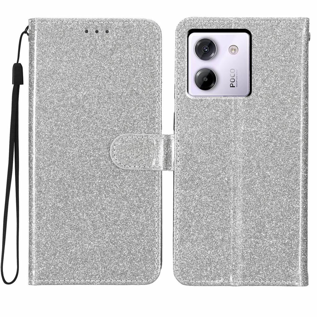 Für Xiaomi Poco M7 Pro 5G Brieftasche Hülle Glitzer Kratzfest Leder Ständer Handyhülle mit Riemen