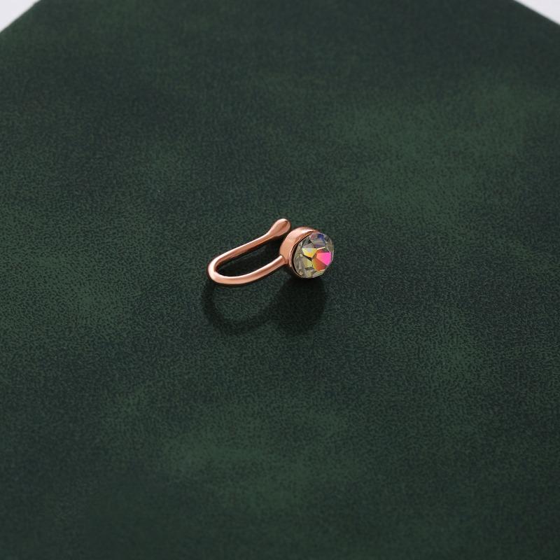 Non-perforated U-shaped Nose Clip with Exquisite Diamond-encrusted Leaf Rose Decoration Nose Stud