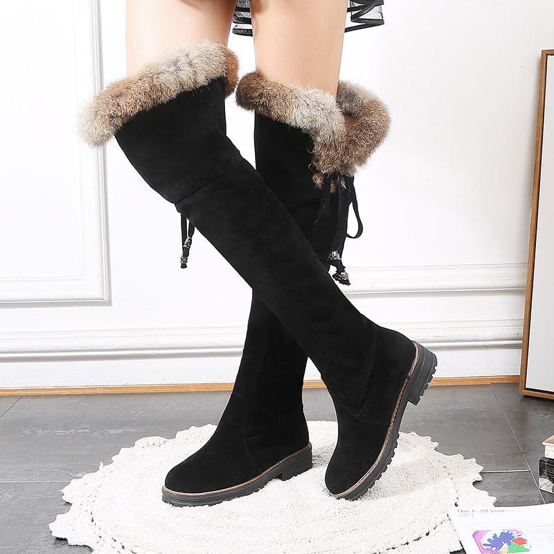 Warm Snow Boots Women Winter Shoes Suede Knee High Boots Ladies Fashion Low Heels Warm Fur Plush Long Boots Female