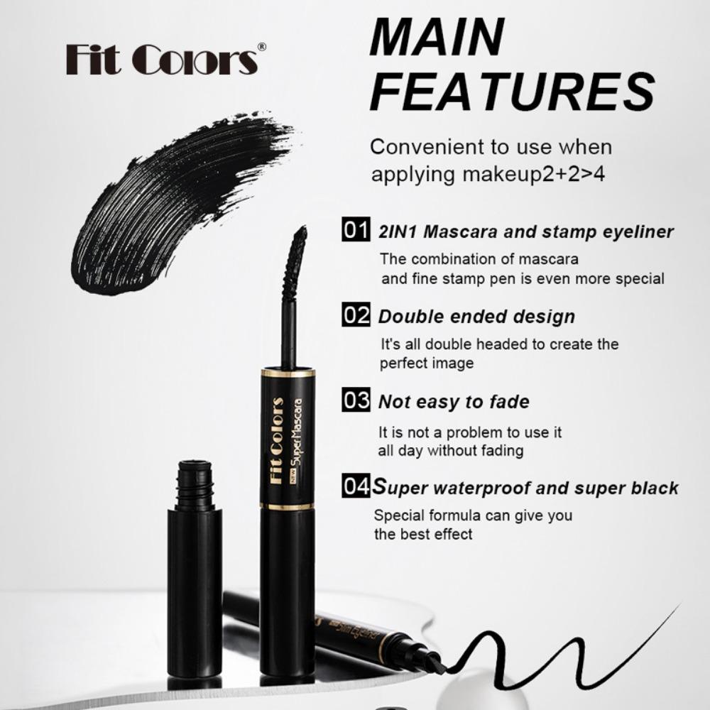 Fit Colors Two -headed Mascara+seal Eyeliner Pen Combination Suits Thick Curls Curls and Waterproof Without Blooming
