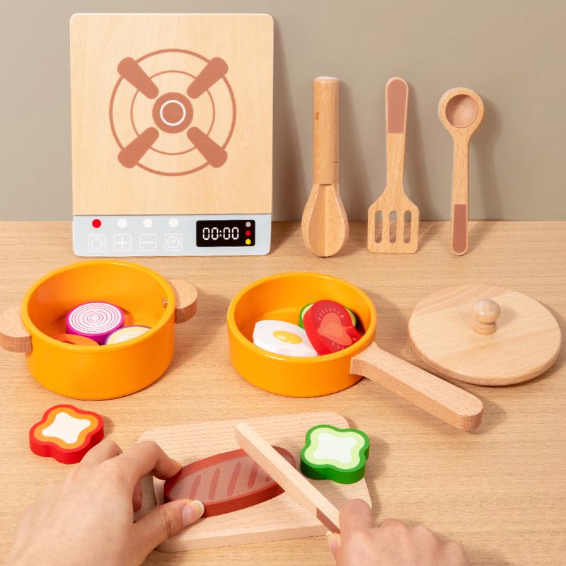 

Kids Wooden Cooking Set: Pretend Play Pots, Pans, and Utensils for Fun Simulation Cooking