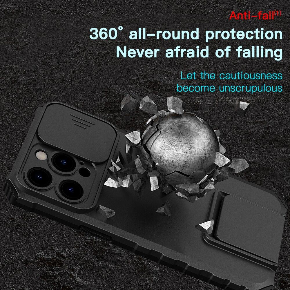KEYSION Coque antichoc pour iPhone 15 Pro Max 15 Plus Slide Camera Protection Live Stand Phone Cover pour iPhone 14 13 12 11 Pro