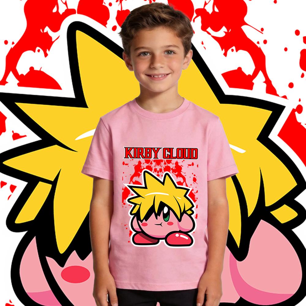 Kids Kirby Cloud Print Cotton T Shirt Boys Girls Casual Summer Top Soft Breathable Childrens Tee