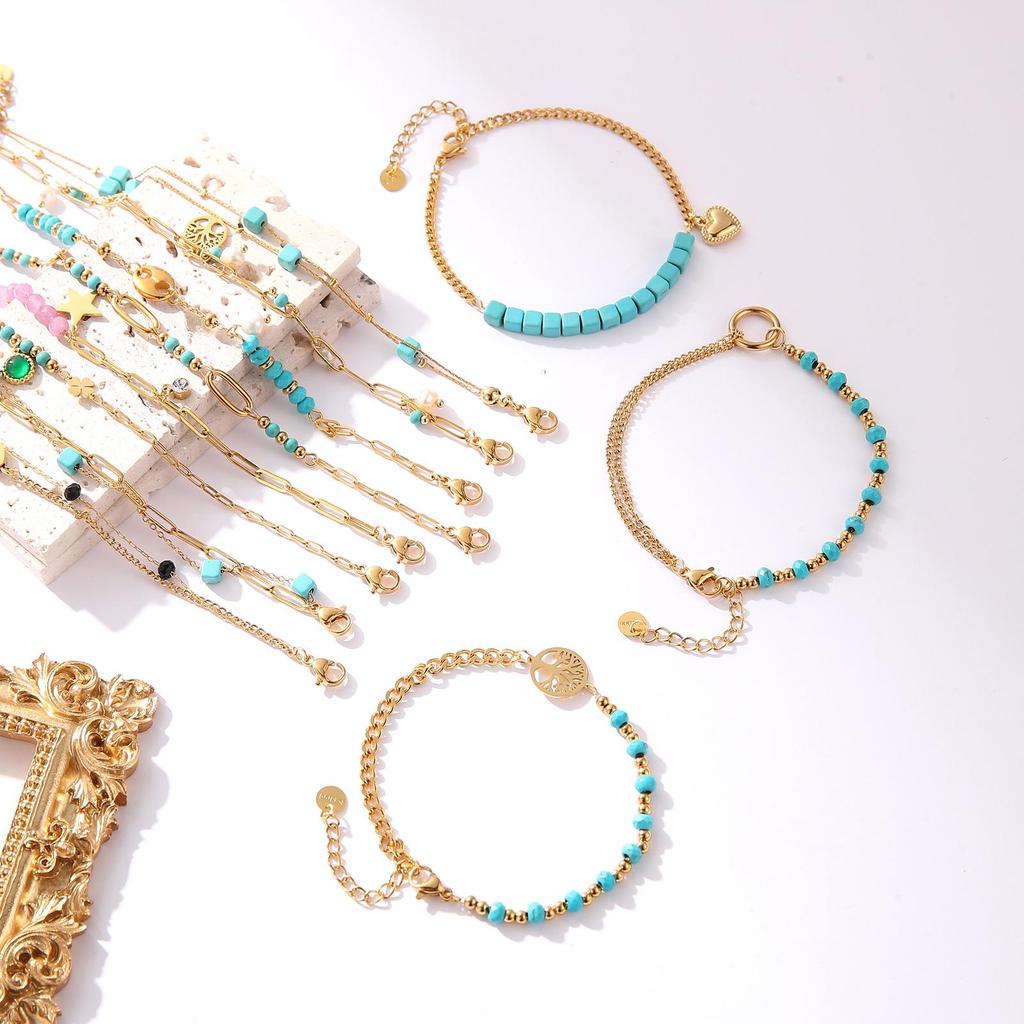 Damen Retro Türkis Titanstahl Perlenarmband - High-End Modeschmuck