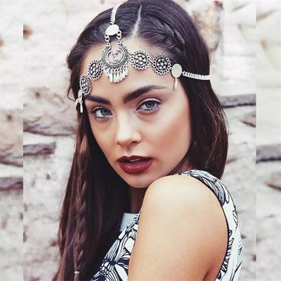 Ethnic Hair Belt For Women Vintage Metal Carved Tassel Forehead Chain Ethnic Forehead Decoration Chain Cosplay Hair Accessories