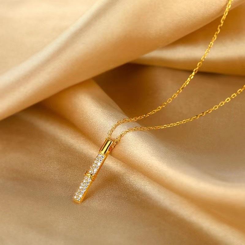 New Bamboo Necklace Fashion Ins Trend Design Full of Diamonds Femininity Pendant Collarbone Chain Gift for Girlfriend