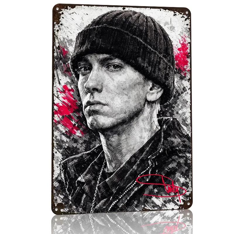 Eminem Portrait Poster Retro D Printed Metal Signs Customized Wall Hanging Gift for Interior Decoration Living Room Ornaments