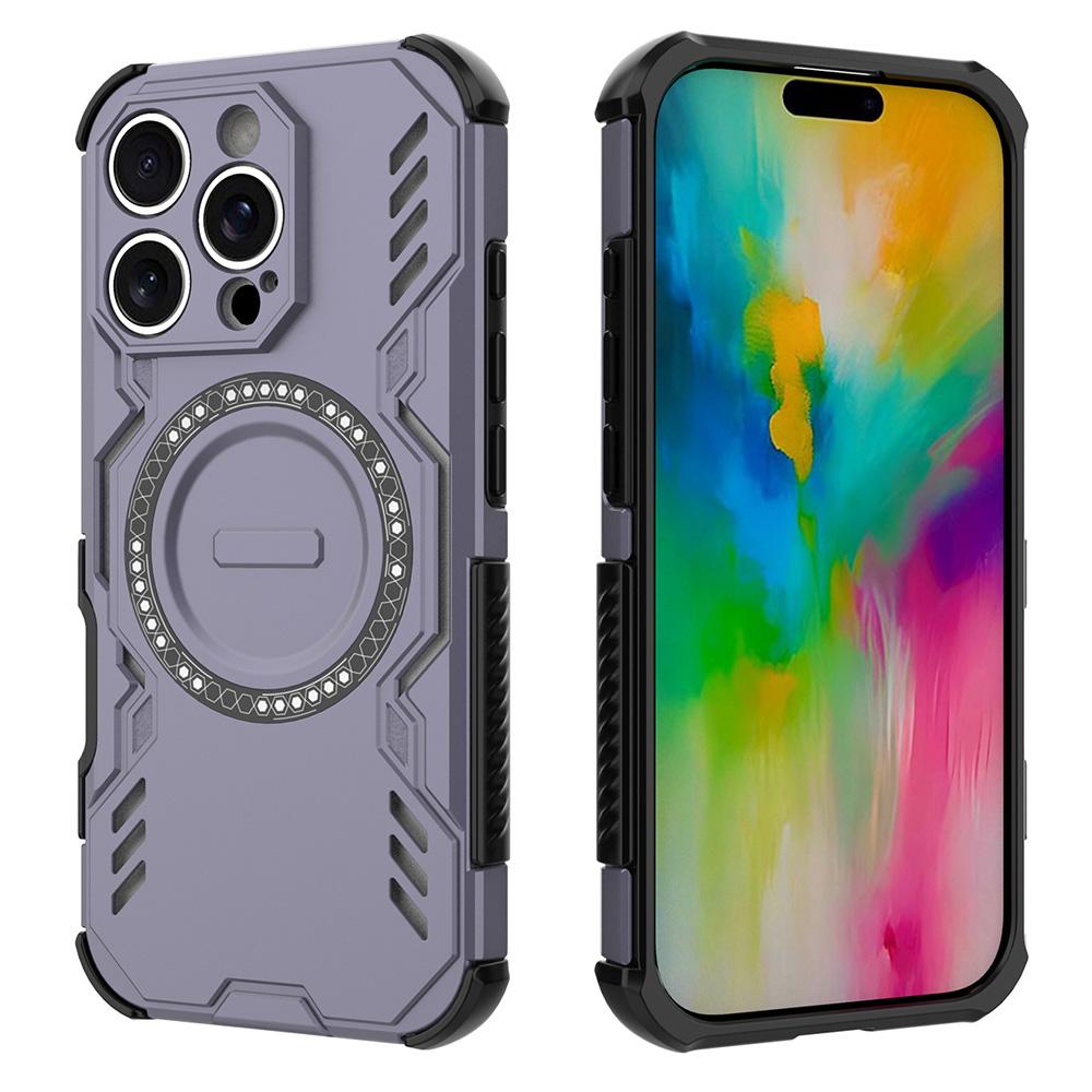 For iPhone 16 Pro Magnetic Case Butterfly Armor Hollow Heat Dissipation PC+TPU Phone Cover