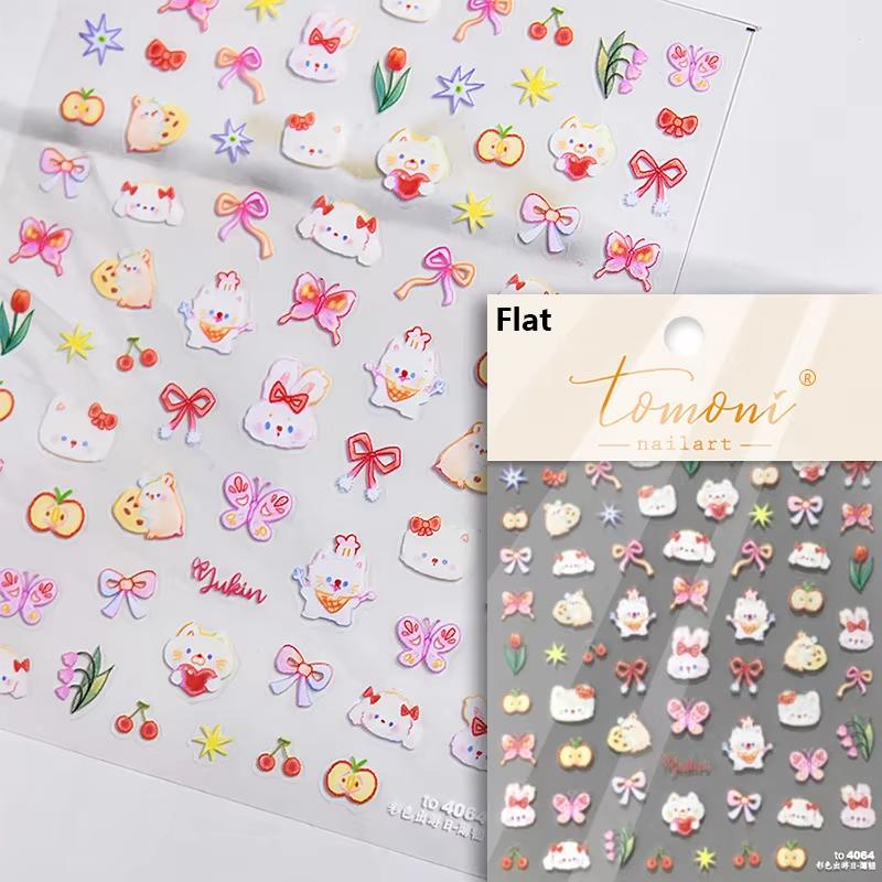 Lovely Strawberry Rabbit Cartoon 5D Embossed Reliefs Self Adhesive Nail Art Decorations Stickers 3D Manicure Decals