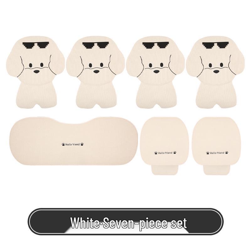 Puppy Cartoon Sunglasses Car Seat Cushion for Kia Models, All-Season Cotton Linen