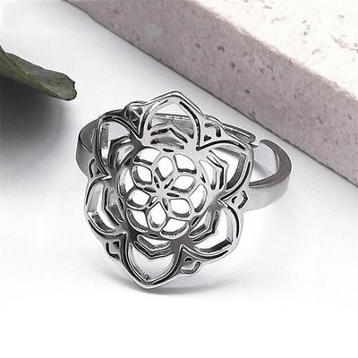 Fashionable Light Luxury Pattern Stainless Steel Yoga Lotus Ring Titanium Steel Jewelry