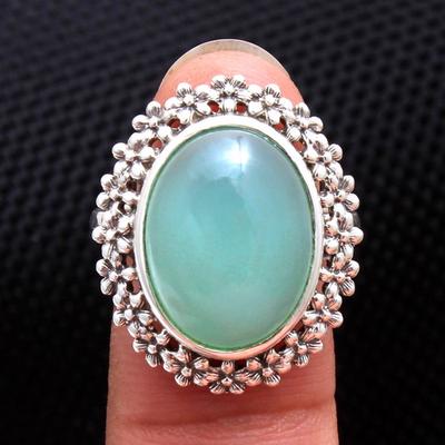 Sidabriniai pakabukai, Akvamarino chalcedono sidabrinis žiedas, Moteriškas žiedas, Rankų darbo papuošalai, 925 sterlingų sidabro rankų darbo papuošalai