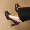 First encounter high heels 2026 spring new square head thick heel light mouth single shoes French temperament elegant commute