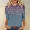 Women's Fashion Casual Seven Sleeve Printed Round Neck T-Shirt Top