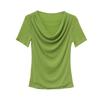 Summer Women's Draped Design O-Neck T-Shirt Trendy Elegant Short Sleeve Mesh Tops New Casual Fairy Tees Blouse