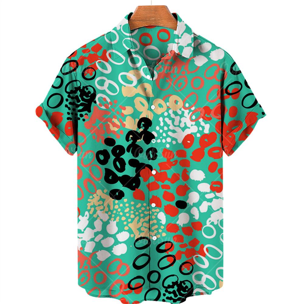 Summer 3d Graffiti Oil Painting Printed Shirt Men Fashion Streetwear Hawaiian Beach Casual Lapel Men's Short Sleeved Shirt