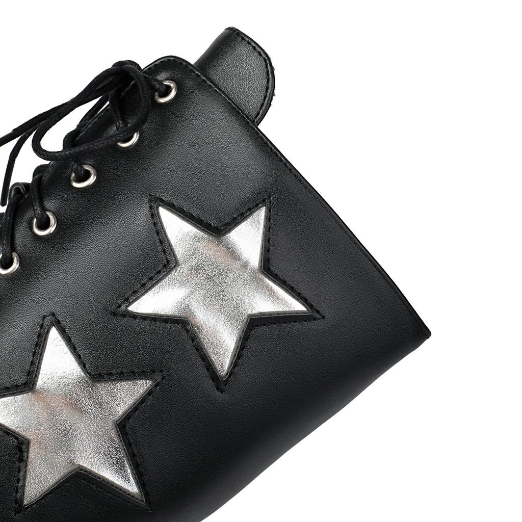 Winter Paltform Boots Women's Punk Silver Black Mid Calf Boots Starts Decor Wedges Shoes