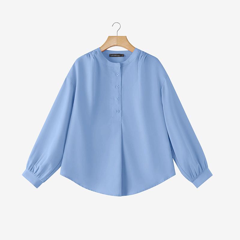 ZANZEA Women Casual Round Neck Solid Color 3/4 Sleeve Loose Blouse