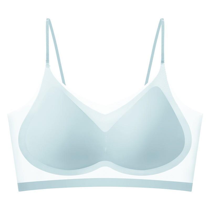 Sujetador Inalámbrico Ultra Fino de Seda de Hielo Refrigerante Malla Transparente Invisible Tirante Fino Transpirable Almohadilla Extraíble Sujetador de Confort para Verano