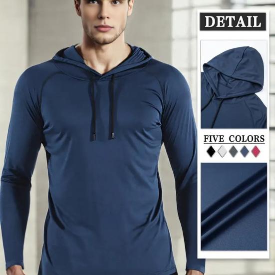 Sudadera Deportiva para Hombre Secado Rápido con Capucha Top de Fitness Corte Ajustado Manga Larga Pulóver para Entrenamiento Camisa para Correr para Gimnasio Jogging Entrenamiento