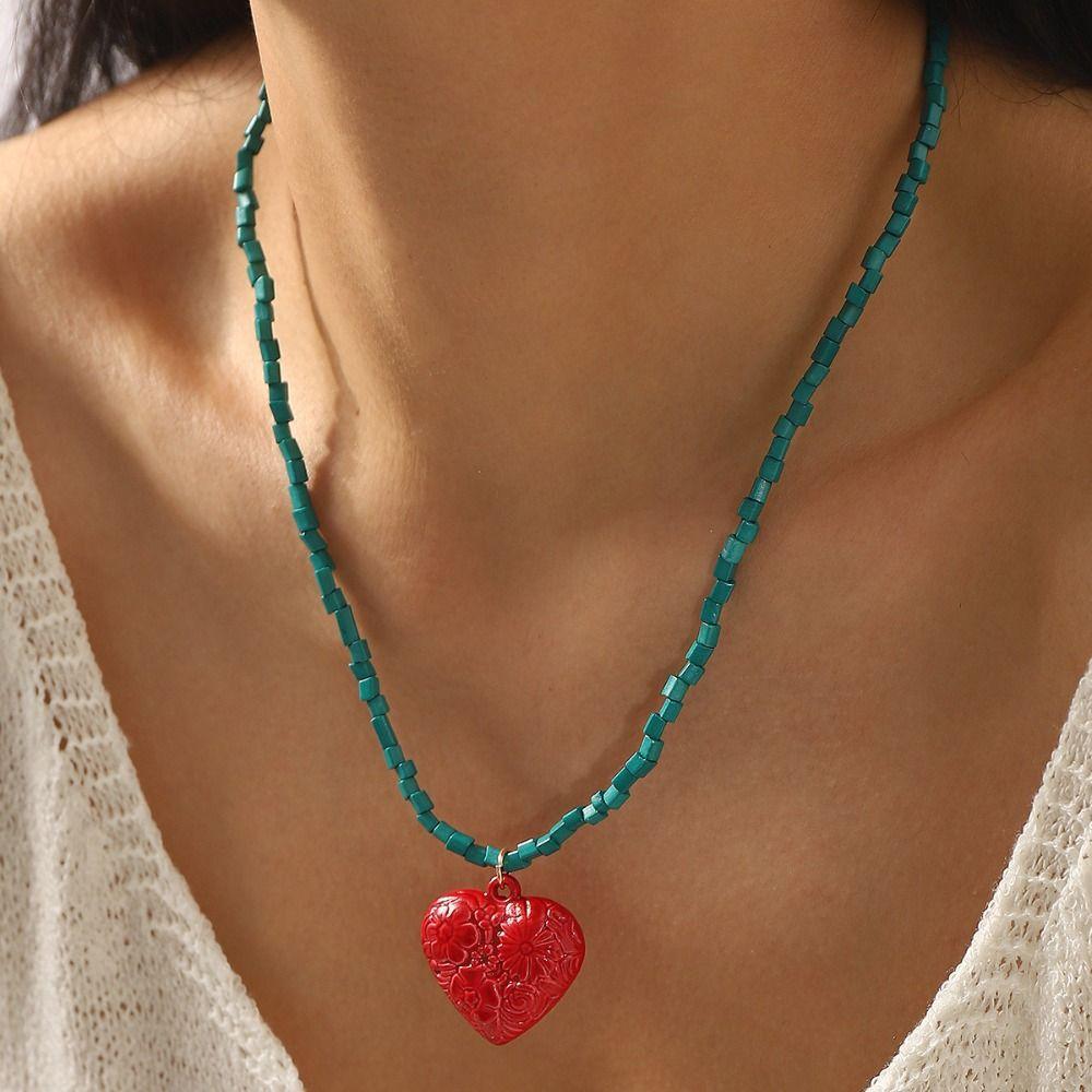 Avocado Rice Bead Necklace Love Dopamine Necklace Geometric Sun Pendant Necklace Gift