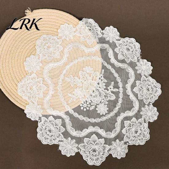 White Lace Doilies for Home Decor Retro Placemat, Floral Doilies, Embroidered Table Mat, Breathable Fabric Tray Cloth Sheer Mesh Doily Tea Cup, Vase,