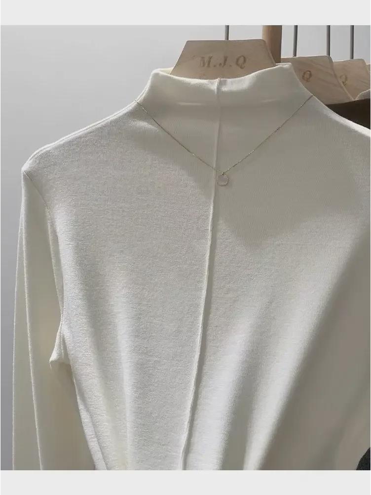 Podzim 2024 Dámský sametový top s rolákem a dlouhým rukávem slim fit