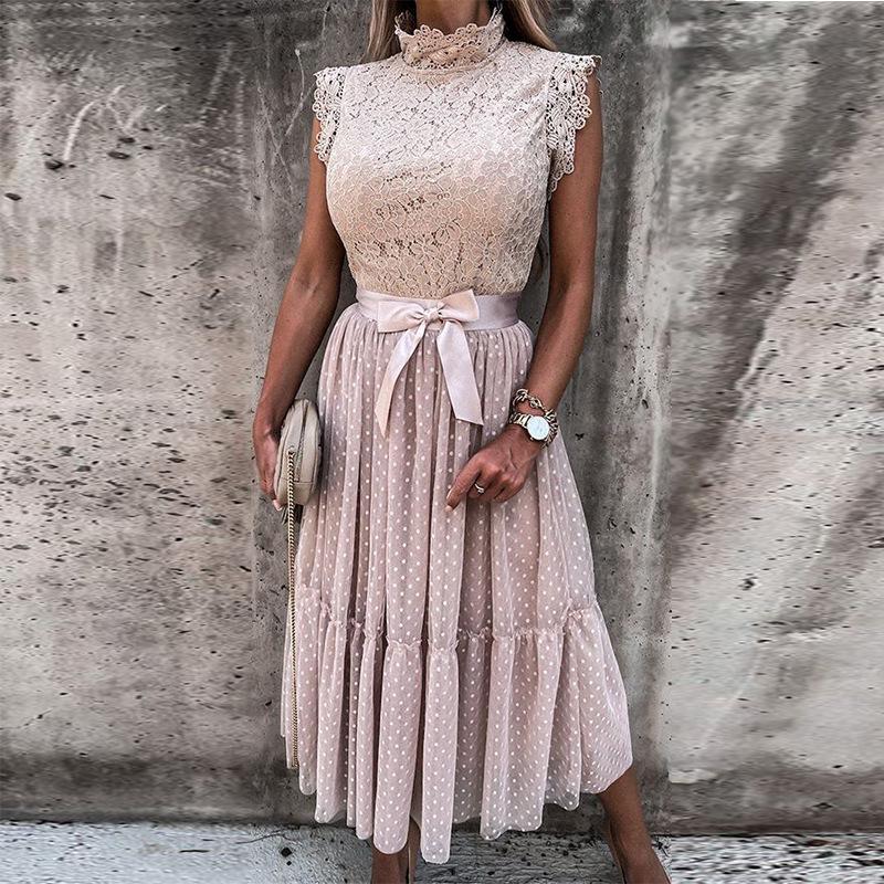 2024 Mid-Waist Slit Lace Bodycon Dress with Belt