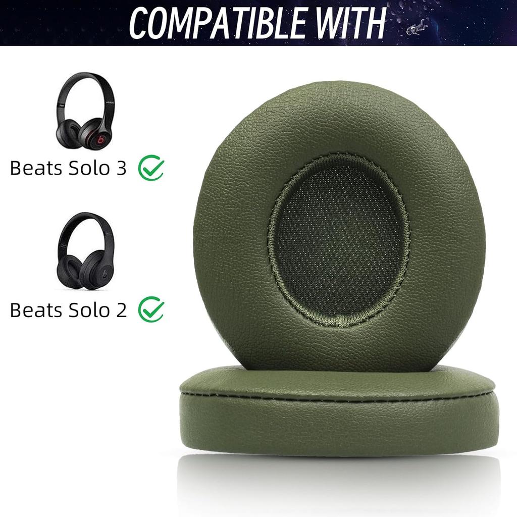 Replacement Ear pads for Beats Solo 3 Wireless Headphones & Beats Solo2 Headphones, Soft Protein Leather, Increase thickness (Turf Green)