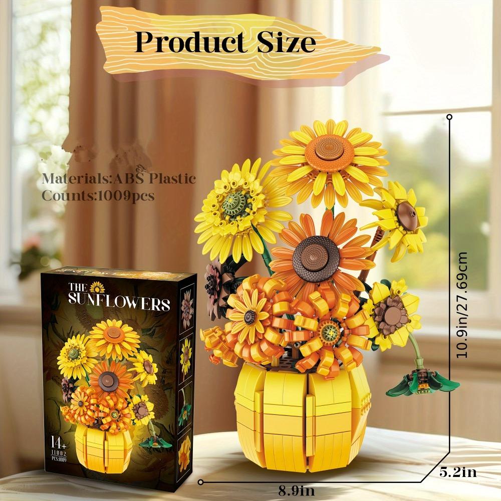 Sunflower Building Blocks Set, Artificial Flower Bouquet for Home Decor, DIY Building Toy Gift for Adults and Kids
