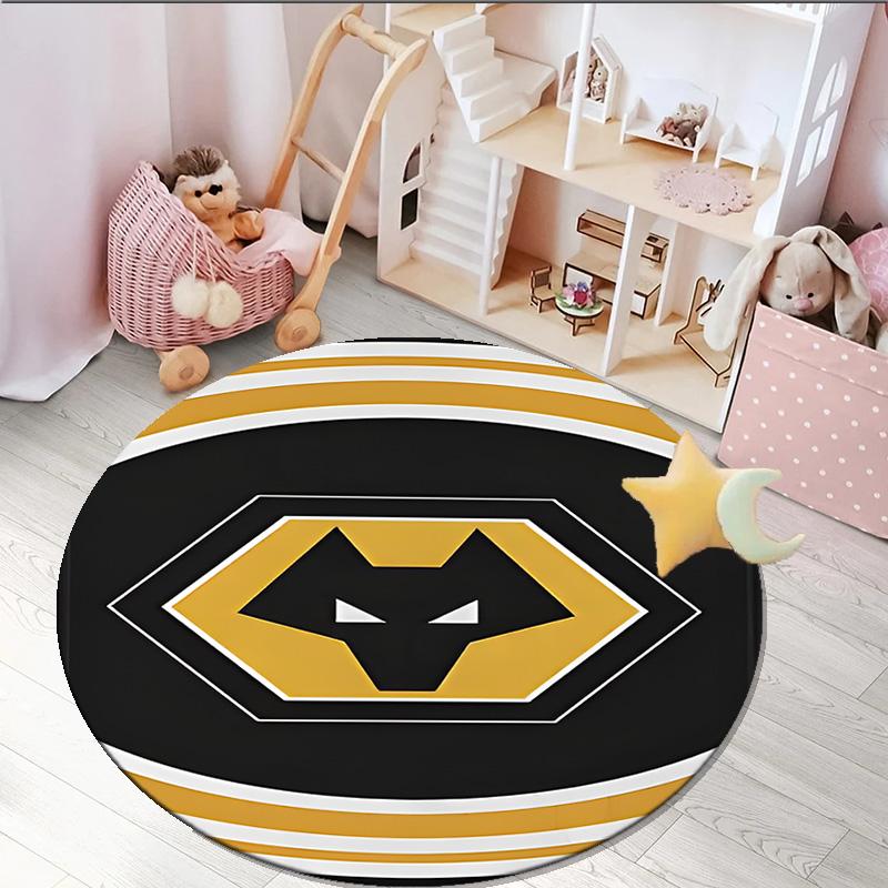 1PC round rug Wolves Football Club Emblem Printed Round Area Rug ,Rug For Home Office, Round Chair Rug, Decorative Carpet Fan gifts Christmas gift