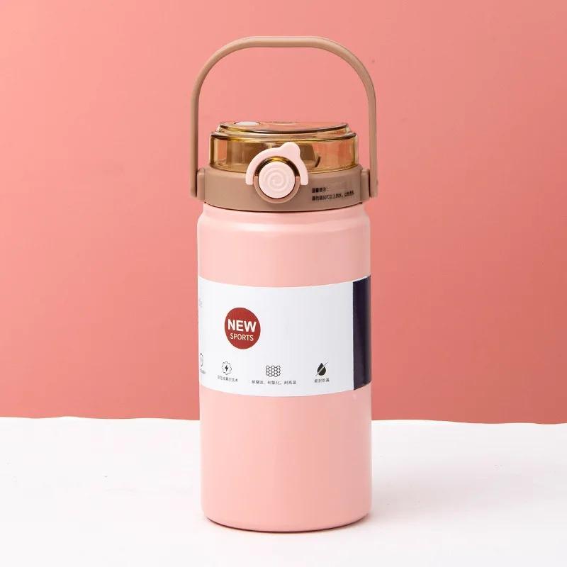 Thermische Wasserflasche aus Edelstahl Thermoskannen Vakuumflasche mit Strohhalm Becher Tragbare Kalt-Heißgetränke Thermosbecher Fitnessstudio 1L/1.2L