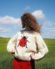 Round Neck Long Sleeve Loose Sweater with Insect Jacquard Pattern - Cute European and American Style