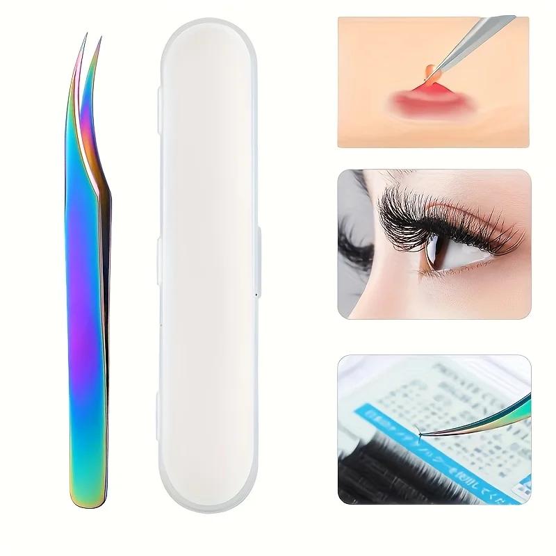 Stainless Steel Precision Tweezers with Storage Case Ultra-Sharp Blades for Eyebrows Blackheads Pimples Facial & Body  Care Tool