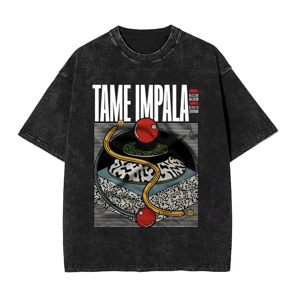 VintageWashed  Pop Rock Band Tame Impala Currents Graphic Print T Shirts Men Women Casual Cotton Oversized Short Sleeve Tshirt