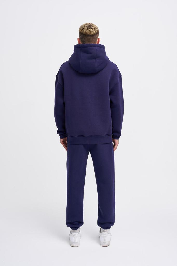 Męska Bluza Oversize Basic z Kapturem - Średni Niebieski