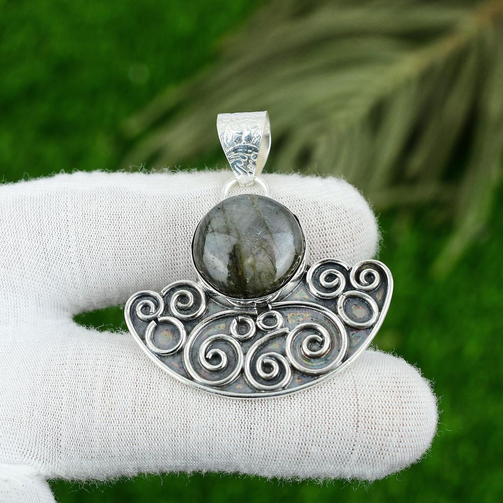 Natural Labradorite Gemstone Jewelry 925 Sterling Silver Pendant For Girls