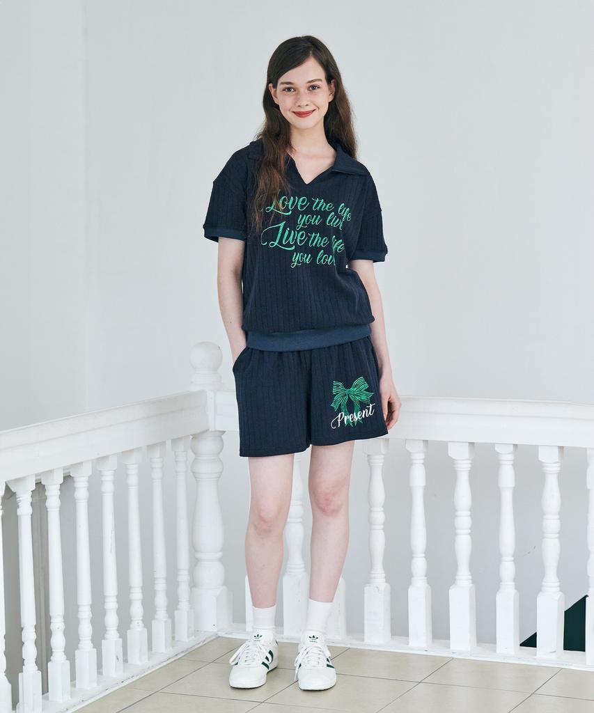 Metapeo Met Summer Knit Ribbon Shorts Navy