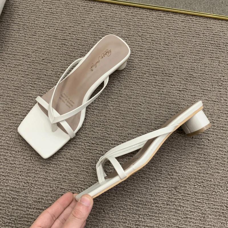 Tacchi Alti Comodi Nuove Ciabatte Estive in Pelle Solida Scarpe da Donna Scarpe da Donna Moda Donna Mules Cool Scivoli Infradito