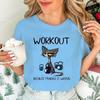 Women's Casual T-Shirts Graphic Tee BLACK CAT WORKOUT BECAUSE MURDER IS WRONG Print T-Shirts Casual Tee Comfortable Clothes